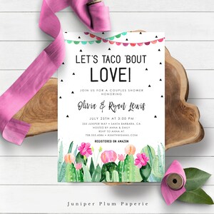 Editable Taco Bout Love Couples Shower Invitation Fiesta Cactus Succulent Mexican Green Pink Digital Download Template Printable 97