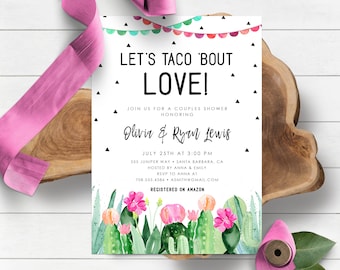Editable Taco Bout Love Couples Shower Invitation Fiesta Cactus Succulent Mexican Green Pink Digital Download Template Printable 97