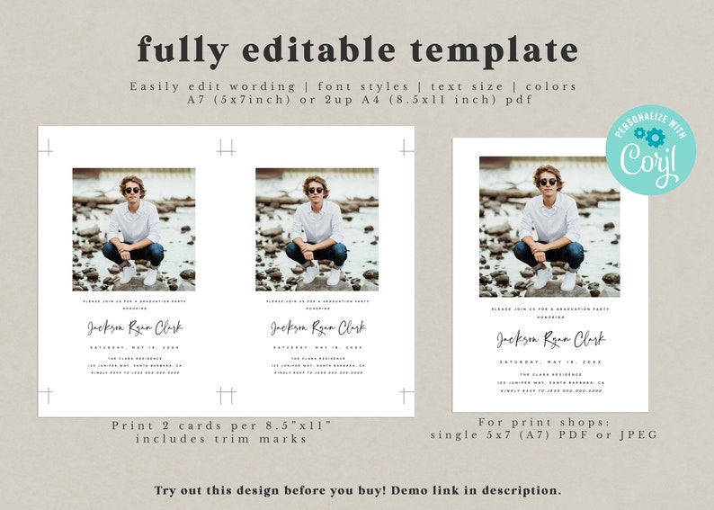 Minimalist Graduation Announcement, Graduation Party Invitation Template, Modern Graduation Party Invite, Photo Graduation Invite 707 image 5