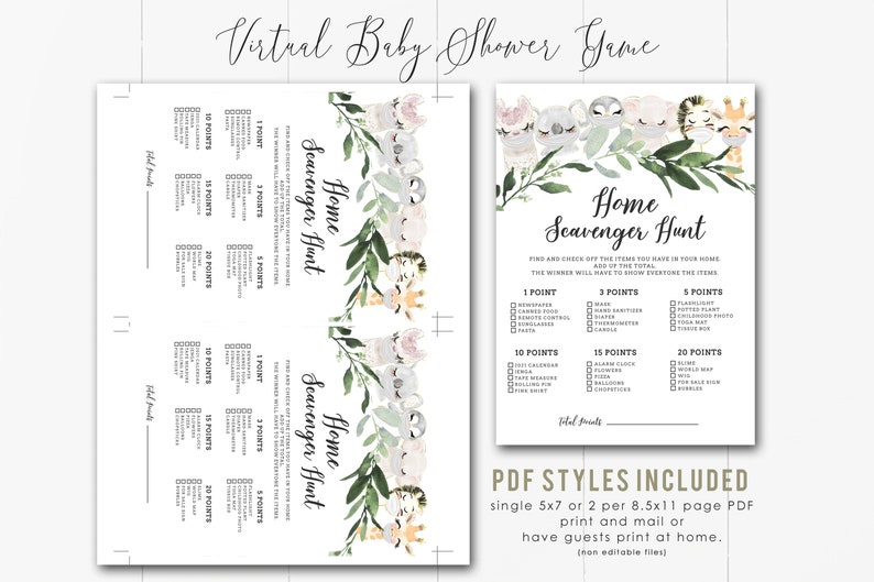 Virtual Baby Shower Game Home Scavenger Hunt Game Zoom Baby Etsy