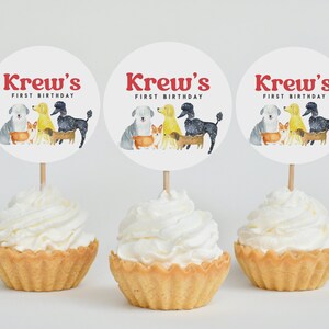 Puppy Birthday Cupcake Topper Editable Template Cupcake Sticker Dog Theme Let&#39;s Pawty Birthday Template, Instant Download, 136