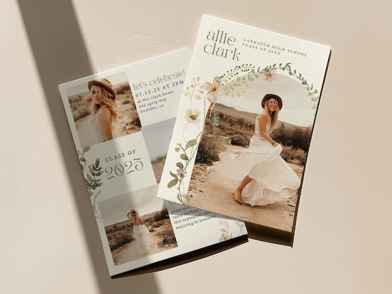 Wildflower Graduation Party Invitation, Floral Graduation Announcement, Boho Graduation Announcement, Girl Graduation Canva Template 2025