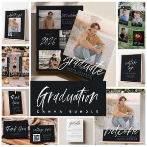 Abschluss-Ankündigungs-Bündel, moderne Graduierung, Grad-Einladung Junge-Abschluss-Party einladen Abschluss-Dekor College-Fonds QR Danke G2 Bild 6
