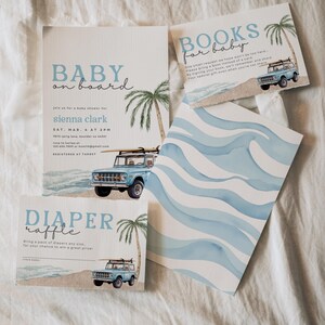 Invitación "Bebé a bordo", invitación para baby shower de playa, invitación para baby shower de surf, baby shower de verano, plantilla editable de Canva imagen 7