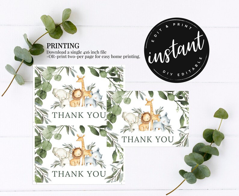 Jungle Animal thank you card safari thank you baby shower thank you Baby Shower thank you card thank you AS-42 thank you cards