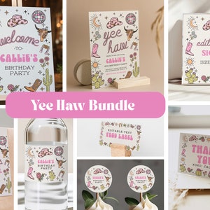 Editable Disco Cowgirl Birthday Invitation, Pink Rodeo Party Invite (Canva Template) image 7