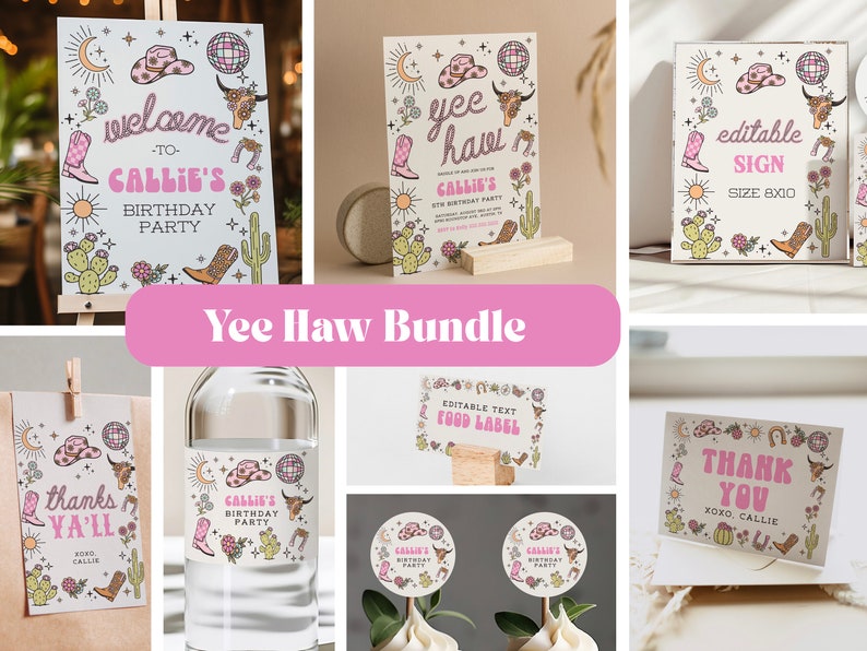 Editable Disco Cowgirl Birthday Invitation, Pink Rodeo Party Invite (Canva Template) image 7