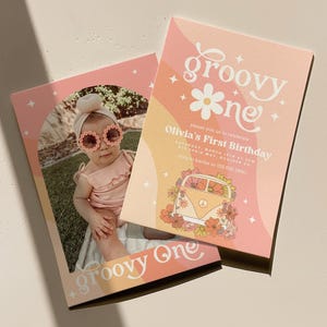 EDITABLE Groovy One Birthday Invitation, Girl First Birthday Invite, Retro Birthday Invite, Girl 1st Birthday, Instant Download EVite