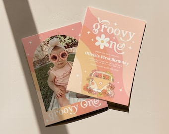 EDITABLE Groovy One Birthday Invitation, Girl First Birthday Invite, Retro Birthday Invite, Girl 1st Birthday, Instant Download EVite