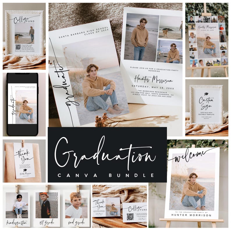 Modern Photo Graduation Invitation Template, Editable Color Grad Party Invite, Senior Boy Graduation Invite, Photo Grad Announcement G5 image 9