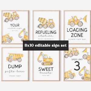 Bearbeitbares Konstruktionsschild Geburtstagsschild, bearbeitbares LKW-Partyschild, Dessertschild, Bevorzugungsschild LKW-Geburtstagskonstruktion Geburtstagsdekor 258