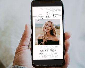 Senior Announcement Card EVITE, Minimalist Graduation Announcement Mobile Phone, Graduation Party Template, Graduation Photo Evite G5