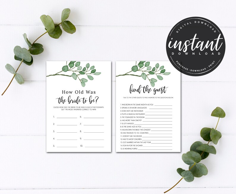 Greenery Bridal Shower Games Bundle Greenery Bridal Shower Etsy Australia