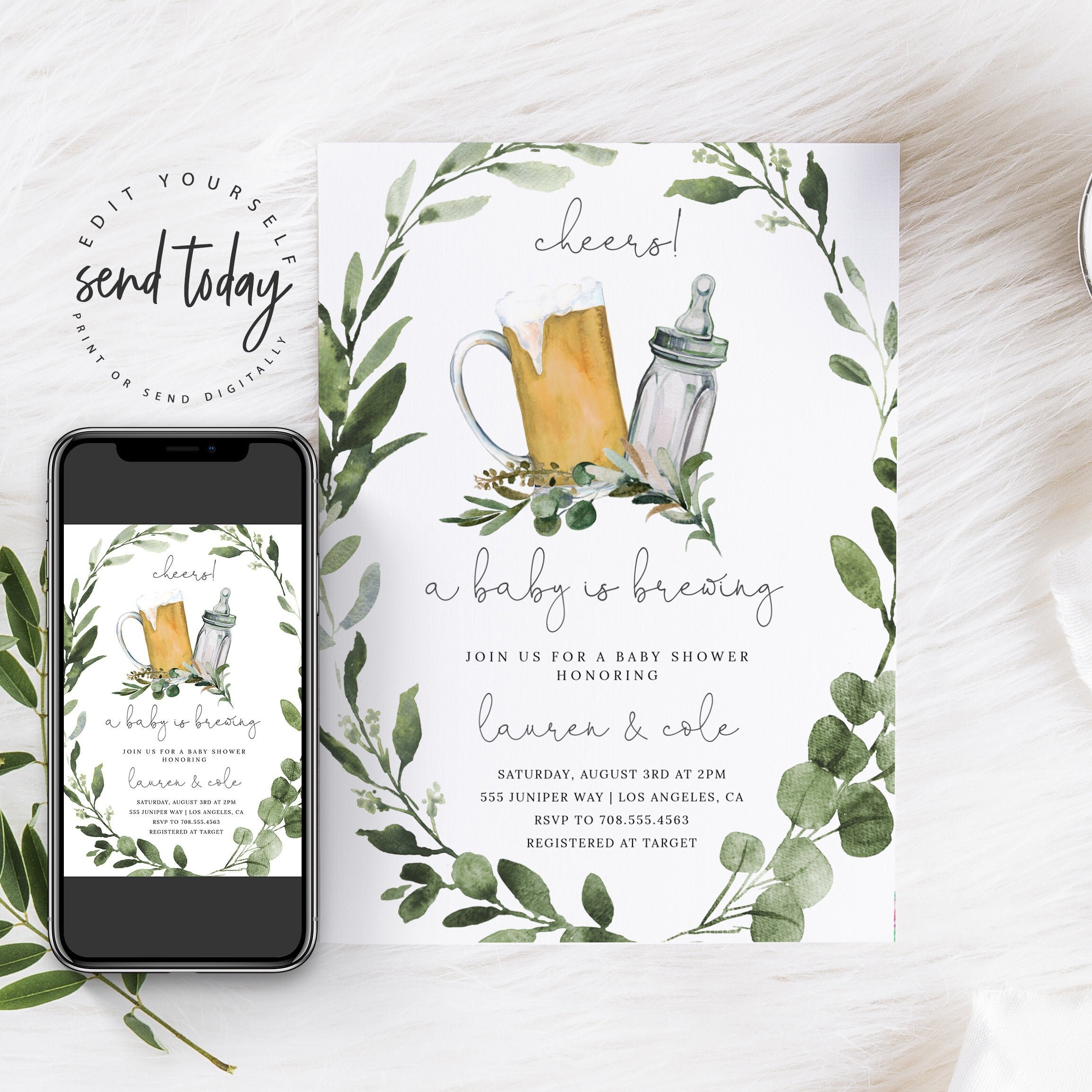 Editable A Baby Is Brewing Invitation Bottle and Beers Baby Shower ge…