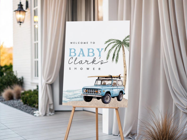 Invitación "Bebé a bordo", invitación para baby shower de playa, invitación para baby shower de surf, baby shower de verano, plantilla editable de Canva imagen 10