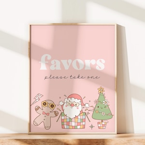 Retro Christmas Girl Birthday Sign Template, Editable Girl Birthday Favor Sign, Pink Christmas Birthday, Winter Birthday