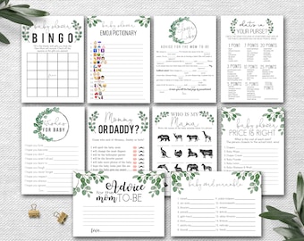 Floral Baby Shower Games Bundle, Greenery Baby Shower Games, Instant Download Baby Shower Game, Printable, Shower games, instant, AG-19
