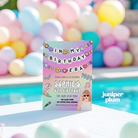 Girl Birthday Invite, In My Birthday Era Invitation Music Tour Movie Invite birthday Era party Invite Pop Star Bracelet Editable Template