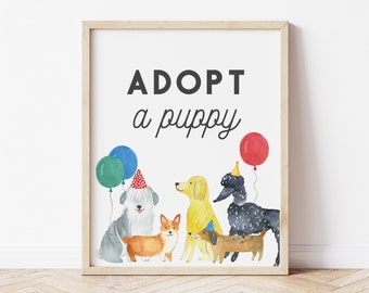 Puppy Adoption Sign, Dog Birthday Sign, Puppy Dog Theme Let's Pawty Birthday Sign, Instant Download, 136