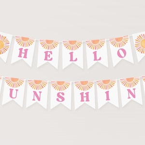 Rosa Hello Sunshine babyshower-vårta, en liten solstråle för flicka, babyshower-dekoration med solskensbrev