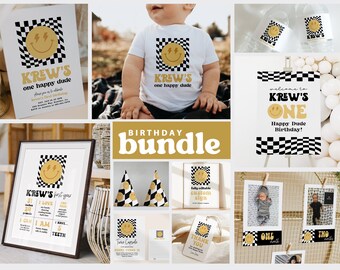 One Happy Dude Birthday Invite Editable Template, Smile Birthday Invite, Boy 1st Birthday Bundle Instant Download, 7144