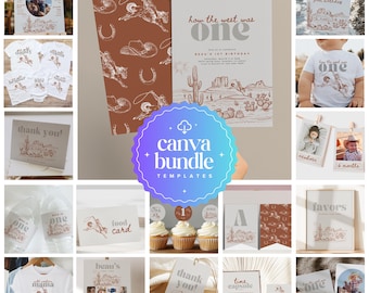 How the West was ONE Birthday Bundle, Boy 1st Birthday Western Cowboy First Birthday Party Decor Editable Template INSTANT DOWNLOAD B2