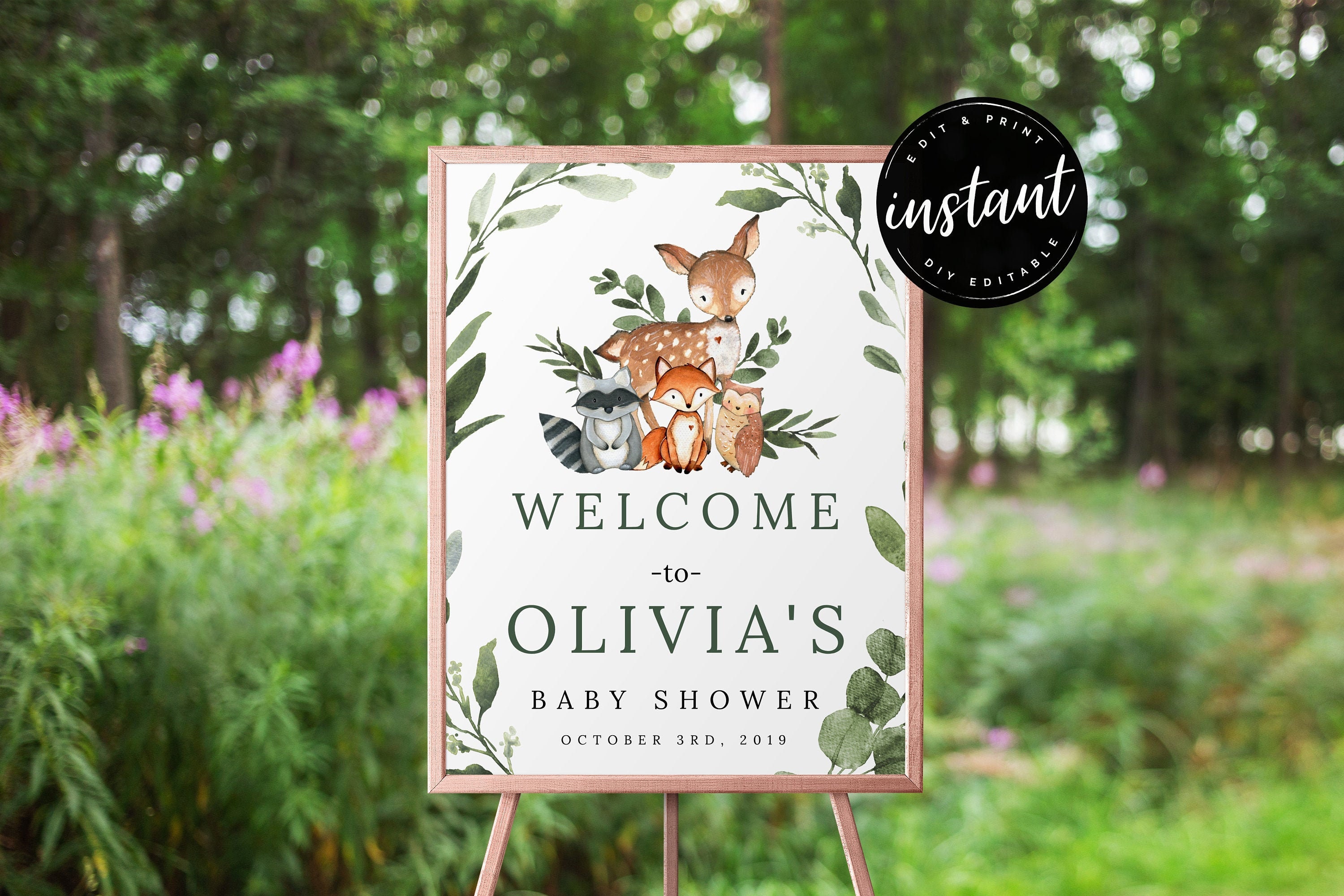 Personalized Sign Woodland Baby Shower Sign Woodland
