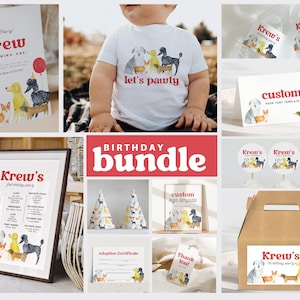 Editable Puppy Birthday Party Bundle | Printable Dog Birthday Decorations & Invitation | Corjl Puppy Adoption Party Kit 136