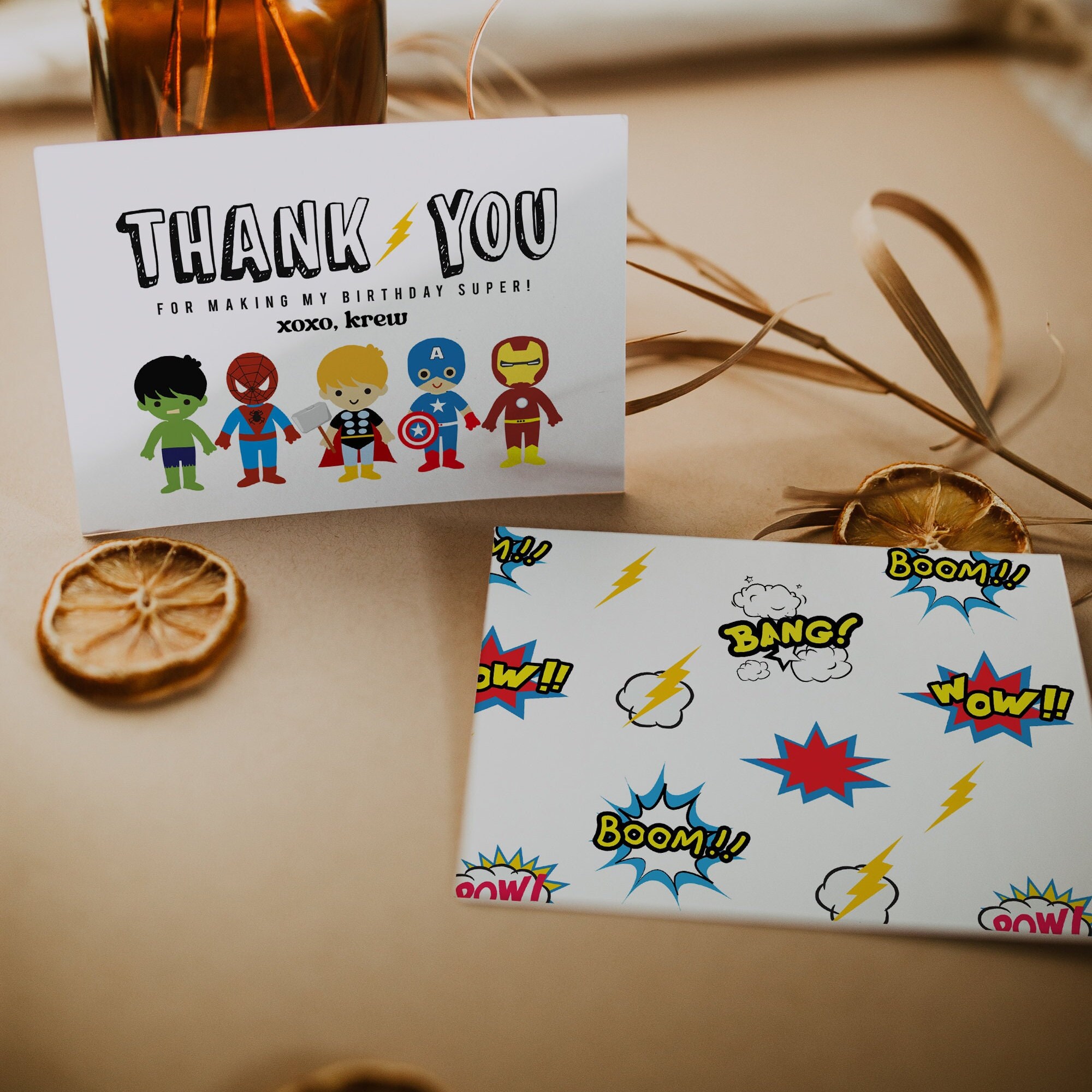 Ready To Write Childrens Thank You Cards - Superheroes Party - Pack Of 10