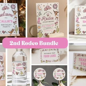 Editable My Second Rodeo Party Bundle Cowgirl Birthday Invite Wild West Cowgirl 2nd Rodeo Southwestern Ranch Template Instant Download