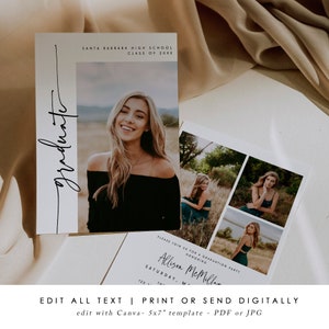 Senior Announcement Card, Minimalist Graduation Announcement, Graduation Party Template, Multiple Photo Graduation Invite 707 image 3