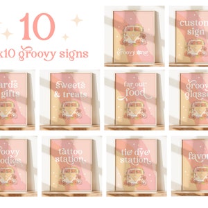 Groovy Geburtstagsschild 10er Set, Groovy One Birthday Dekorationen, Retro Geburtstag, Favor Schild, Karten und Geschenke, Tattoo Station, Desserttisch