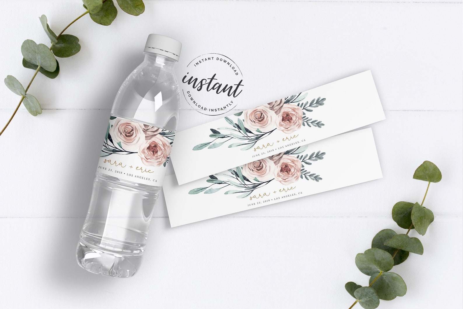 Boho Rose Water Bottle Labels Water Bottle Labels Floral Etsy