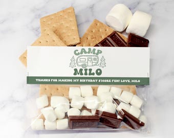 One Happy Camper S'mores Favor Template, Boy First Birthday Happy Camper Decor, Editable Camping 1st Birthday Party Favor 248