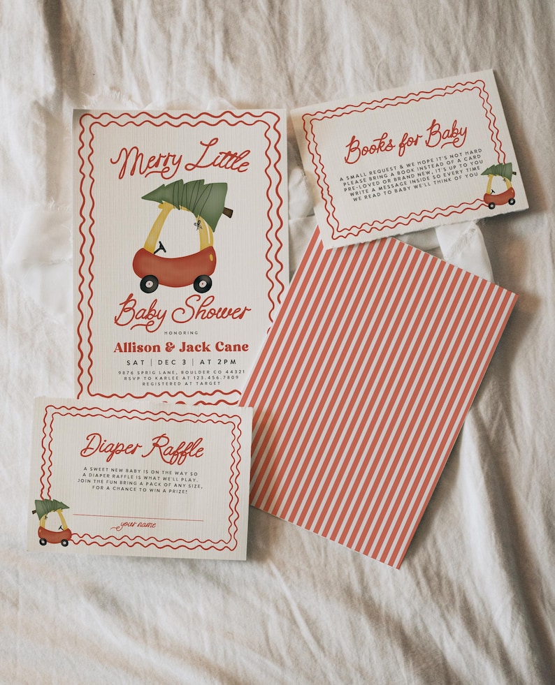 Merry Little Baby Shower Bundle, Christmas Baby Shower, Books for Baby, Diaper Raffle Winter Baby Shower Cozy Car Editable template 192 image 1