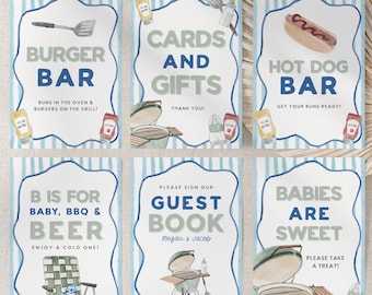 EDITABLE Baby-Q Baby Shower Signs, Unisex Backyard Couples Baby Sprinkle, BBQ Baby Shower Decorations, Boy Baby Shower Signs