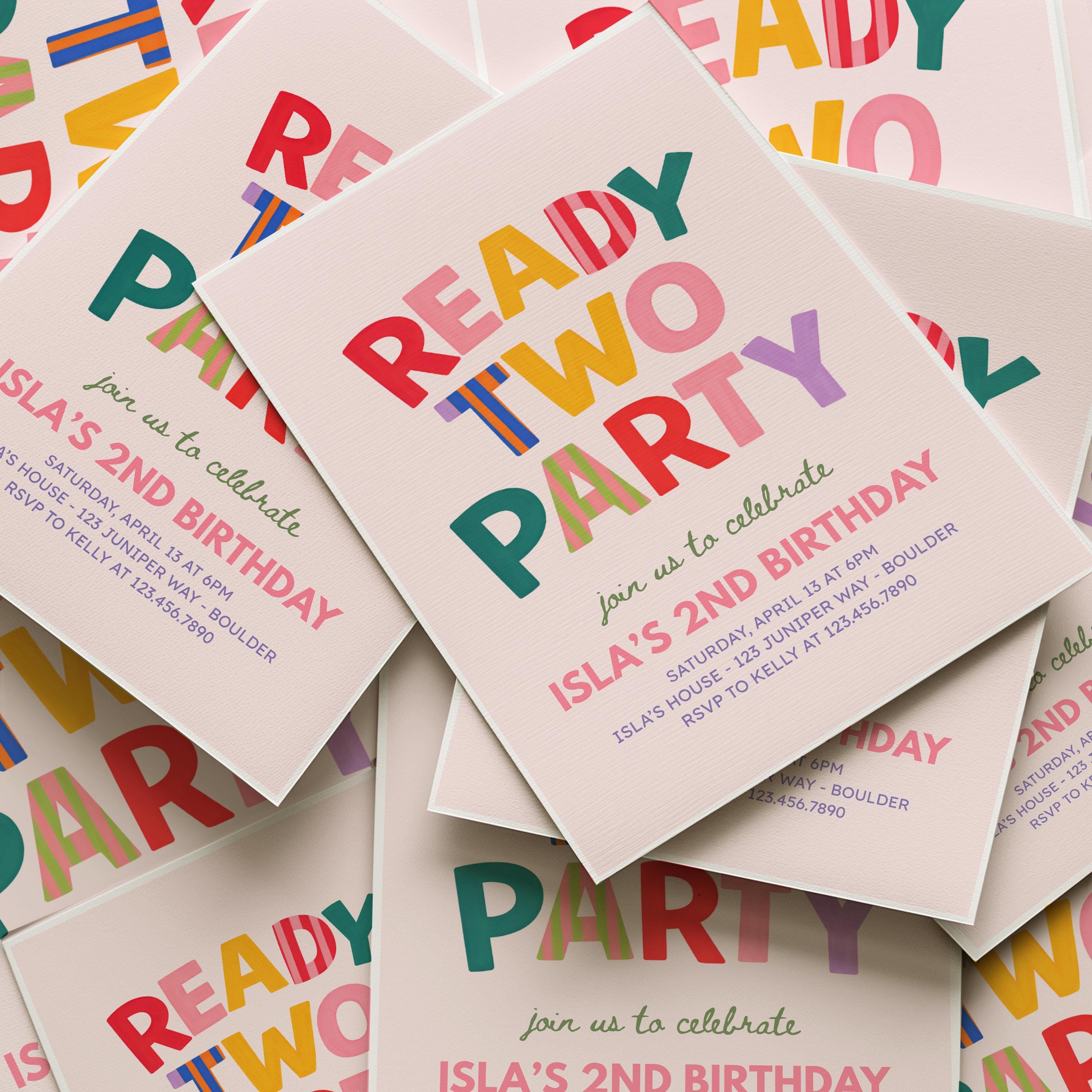 Ready Two Party Birthday Invitation, Girls 2nd Birthday Invite ...