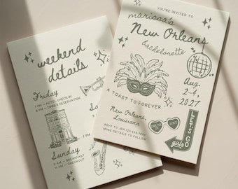 New Orleans Bachelorette Invitation Template, Bach Weekend Itinerary Canva, Retro Bachelorette Invite, Editable Girls Trip Invite BL14