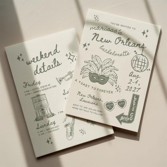 New Orleans Bachelorette Invitation Template, Bach Weekend Itinerary Canva, Retro Bachelorette Invite, Editable Girls Trip Invite BL14
