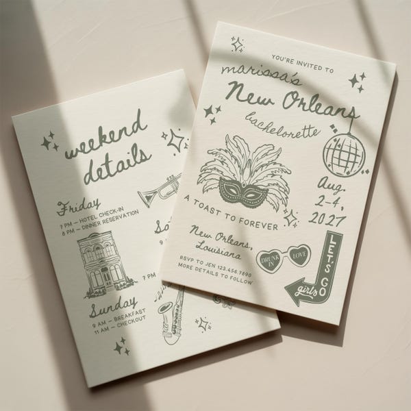 New Orleans Bachelorette Invitation Template, Bach Weekend Itinerary Canva, Retro Bachelorette Invite, Editable Girls Trip Invite BL14