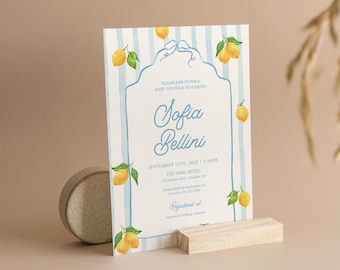 La Dolce Vita Lemon Baby Shower Invitation Template | Positano Inspired Editable Canva Invite | Italian Citrus Theme Printable Baby Shower