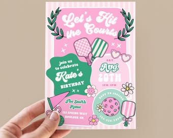 Kate Pink Pickleball Birthday Invitation, Girl Birthday Invite, Pickleball Party Invite, Retro Pickleball Party, Pickleball Theme Party