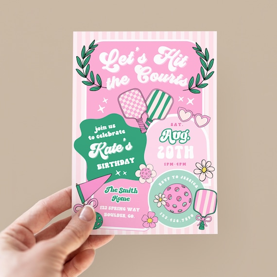 Kate Pink Pickleball Birthday Invitation, Girl Birthday Invite, Pickleball Party Invite, Retro Pickleball Party, Pickleball Theme Party