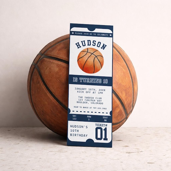 Basketball Ticket Birthday Invitation Template, Modern Basketball Invite, Boy Birthday Party, DIY Editable Digital Template Sports Ticket