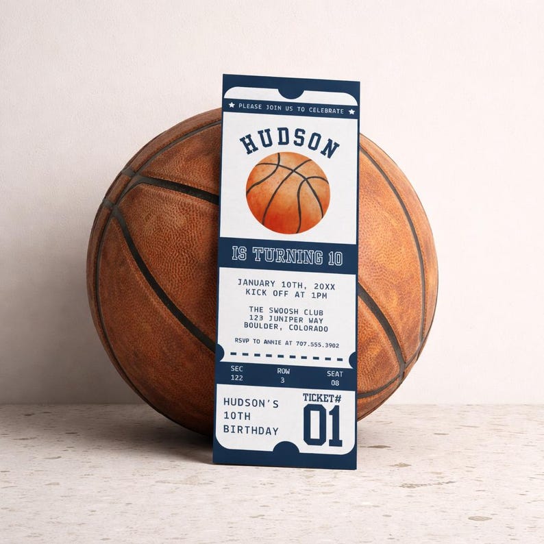 Basketball Ticket Birthday Invitation Template, Modern Basketball Invite, Boy Birthday Party, DIY Editable Digital Template Sports Ticket image 1