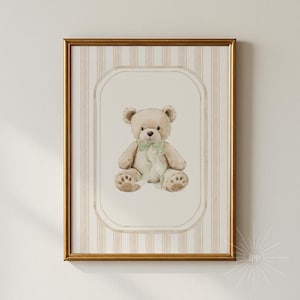 Impresión artística de osito de peluche neutro para bebé, decoración de baby shower de género neutro, arte vintage de osito de peluche para guardería, descarga digital 255
