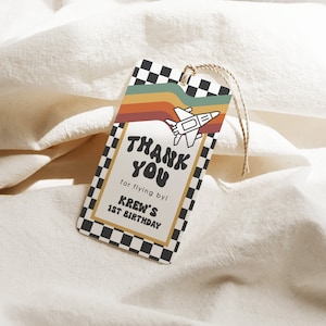 Editable Retro Airplane Birthday Thank You Tag Template, Airplane Birthday Favor Tag, Digital Download, Instant Access, Boy Birthday 2F