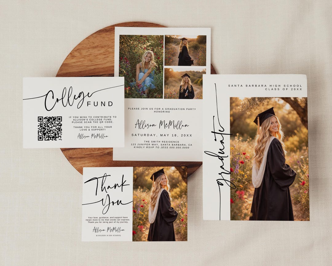 Grad Invitations Cheap Modern Graduation Invitation Bundle Template | Photo Grad Invite Set ...
