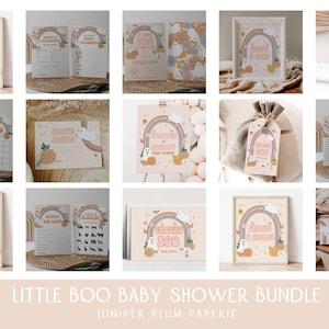 Little Boo Baby Shower Bundle Editable Template, Retro Halloween Baby Shower Party Decor Kit, Instant Download, 188