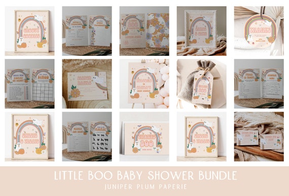 Little Boo Baby Shower Bundle Editable Template, Retro Halloween Baby Shower Party Decor Kit, Instant Download, 188